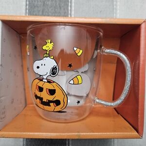 Snoopy Halloween Glass Mug With Glitter Filled Handle
